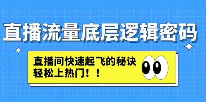 直播流量底层逻辑密码：直播间快速起飞的秘诀，轻松上热门网创吧-网创项目资源站-副业项目-创业项目-搞钱项目共创吧