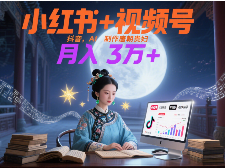 小红书+视频号+抖音，AI轻松制作唐朝贵妇IP，毒鸡汤、励志、减肥瘦身、养生赛道轻松切入，每天30分钟，轻松产出N条，月入3万+ 网创吧-网创项目资源站-副业项目-创业项目-搞钱项目共创吧