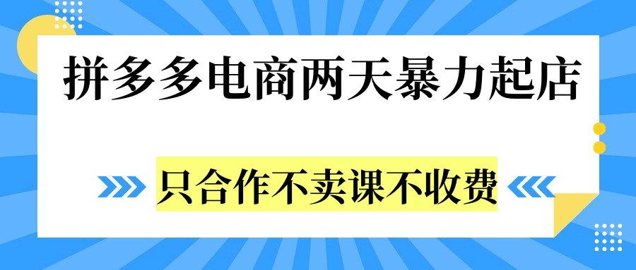 拼多多两天暴力起店，只合作不卖课不收费共创吧-网创项目资源站-副业项目-创业项目-搞钱项目共创吧