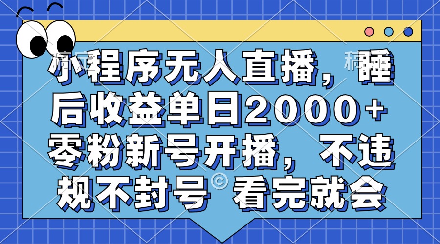 小程序无人直播，睡后收益单日2000+ 零粉新号开播，不违规不封号 看完就会共创吧-网创项目资源站-副业项目-创业项目-搞钱项目共创吧