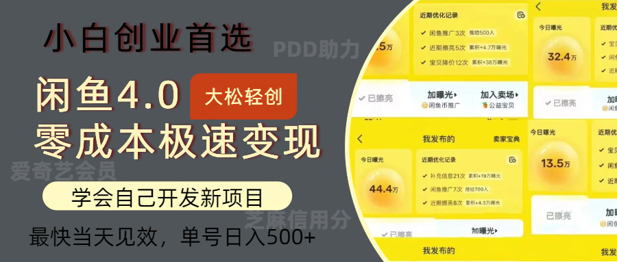 闲鱼0成本极速变现项目，多种变现方式，单号日入500+最新玩法网创吧-网创项目资源站-副业项目-创业项目-搞钱项目共创吧