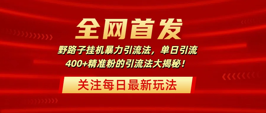 全网首发，野路子挂机暴力引流法，单日引流400+精准粉的引流法大揭秘！网创吧-网创项目资源站-副业项目-创业项目-搞钱项目共创吧