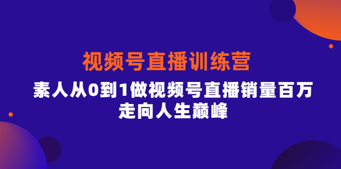 视频号直播训练营，素人从0到1做视频号直播销量百万，走向人生巅峰网创吧-网创项目资源站-副业项目-创业项目-搞钱项目共创吧