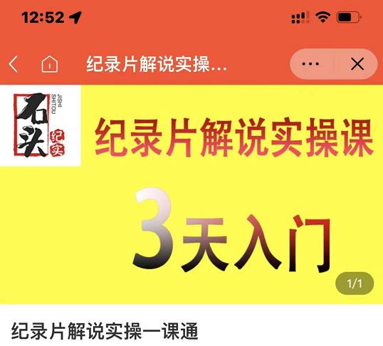 石头纪实·纪录片解说实操课，3天入门，快速掌握纪录片解说视频制作网创吧-网创项目资源站-副业项目-创业项目-搞钱项目共创吧
