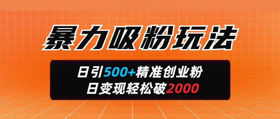 暴力吸粉玩法，日引500+精准创业粉，日变现轻松破2000网创吧-网创项目资源站-副业项目-创业项目-搞钱项目共创吧