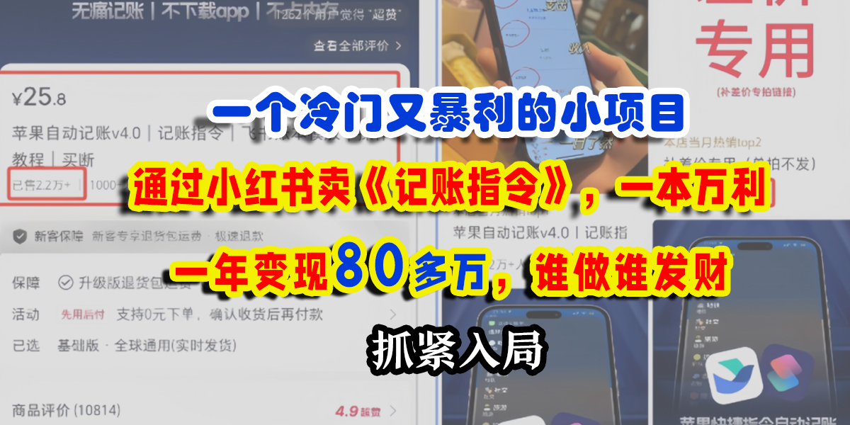 一个冷门又暴利的小项目,通过小红书卖《记账指令》,一本万利,一年变现80多万,谁做谁发财网创吧-网创项目资源站-副业项目-创业项目-搞钱项目共创吧