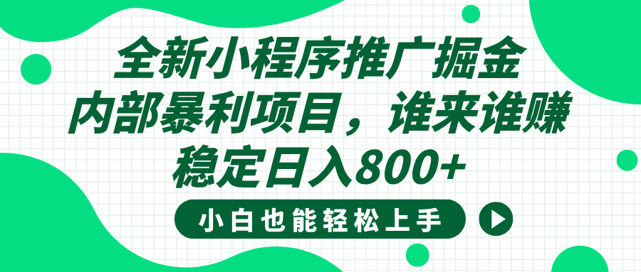 全新小程序推广掘金,内部暴利项目,小白轻松上手,稳定日入800+网创吧-网创项目资源站-副业项目-创业项目-搞钱项目共创吧