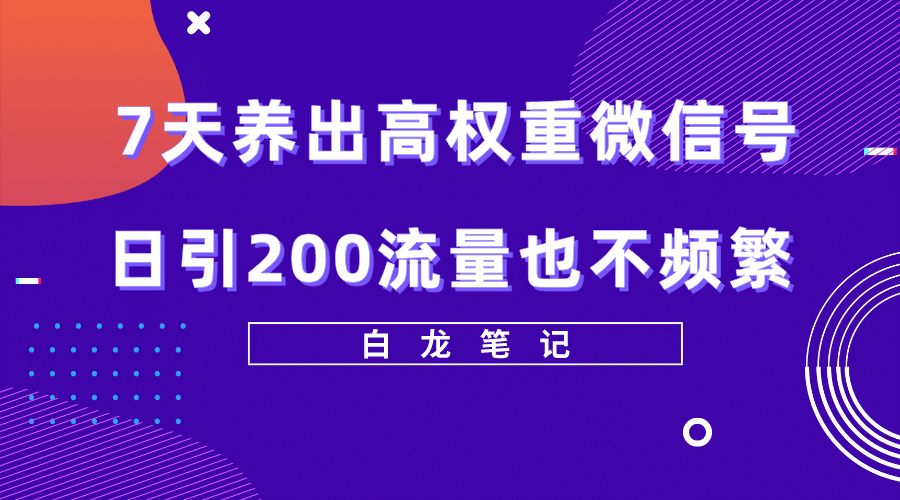 7天养出高权重微信号，日引200流量也不频繁，方法价值3680元网创吧-网创项目资源站-副业项目-创业项目-搞钱项目共创吧