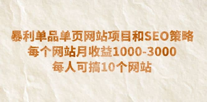 暴利单品单页网站项目和SEO策略 每个网站月收益1000-3000 每人可搞10个网创吧-网创项目资源站-副业项目-创业项目-搞钱项目共创吧