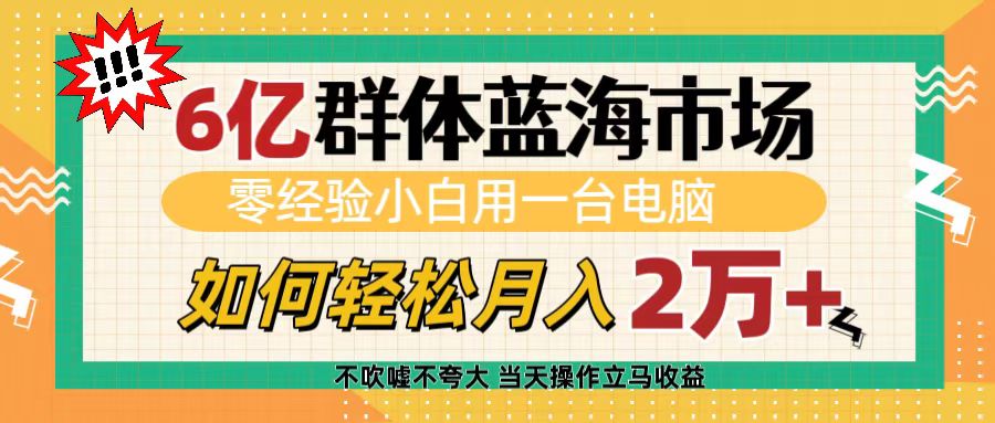 6亿群体蓝海市场,零经验小白用一台电脑,如何轻松月入2万+网创吧-网创项目资源站-副业项目-创业项目-搞钱项目共创吧