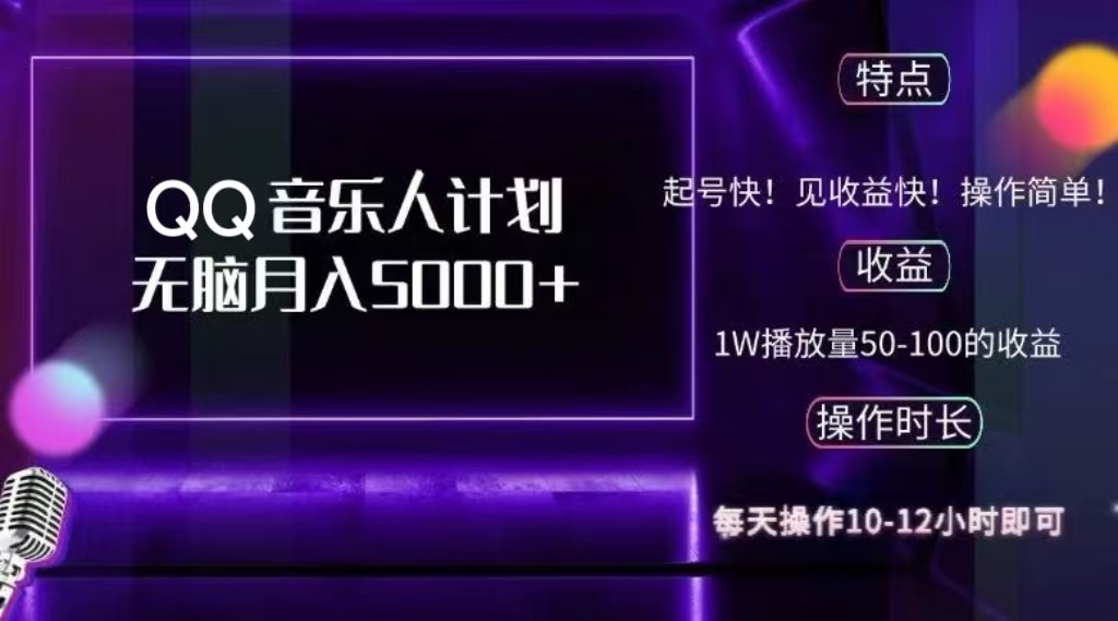 2024 QQ音乐人计划，轻松月入5000+，纯无脑操作，可批量放大操作共创吧-网创项目资源站-副业项目-创业项目-搞钱项目共创吧