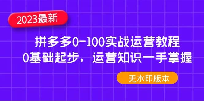 2023拼多多0-100实战运营教程，0基础起步，运营知识一手掌握（无水印）网创吧-网创项目资源站-副业项目-创业项目-搞钱项目共创吧