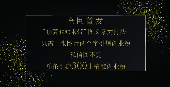 小红书,“预算 4980 带我飞” 的神奇图片引流法,堪称涨粉核武器!只需一张图,就能单条笔记凭借此方法,轻松引流 300 + 精准创业粉!网创吧-网创项目资源站-副业项目-创业项目-搞钱项目共创吧