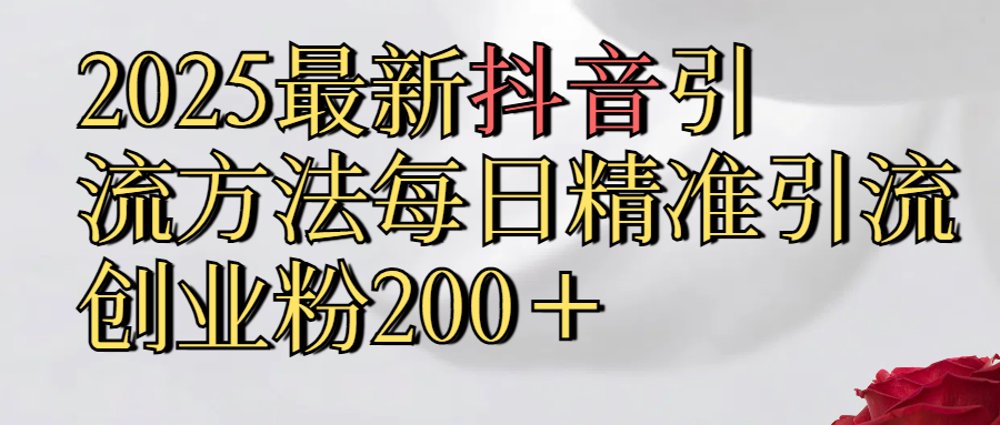 2025最新,抖音引流,方法每日精准引流创业粉300＋网创吧-网创项目资源站-副业项目-创业项目-搞钱项目共创吧