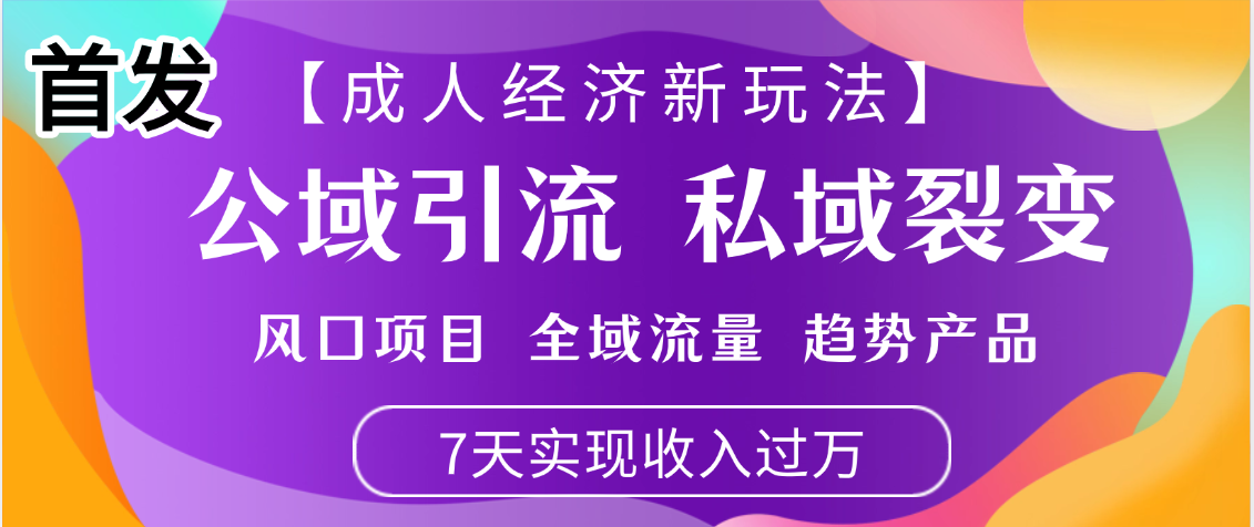 首发：【成人经济新玩法】市面独家玩法，风口项目、全域流量、趋势产品，7天实现月入过万网创吧-网创项目资源站-副业项目-创业项目-搞钱项目共创吧