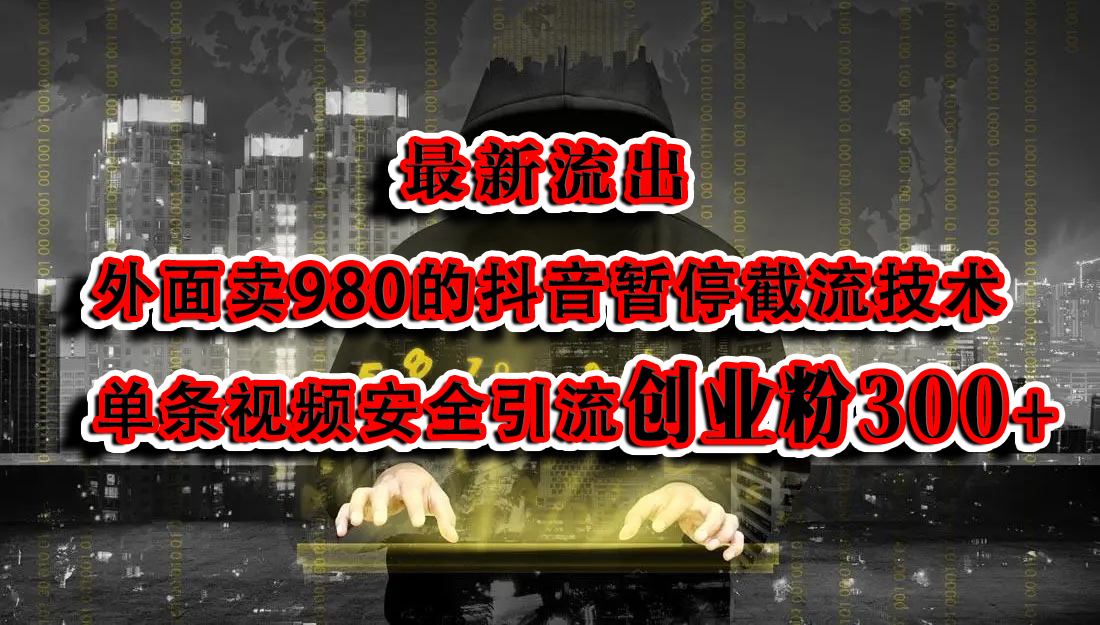 最新流出：外面卖980的抖音暂停截流技术单条视频安全引流创业粉300+网创吧-网创项目资源站-副业项目-创业项目-搞钱项目共创吧