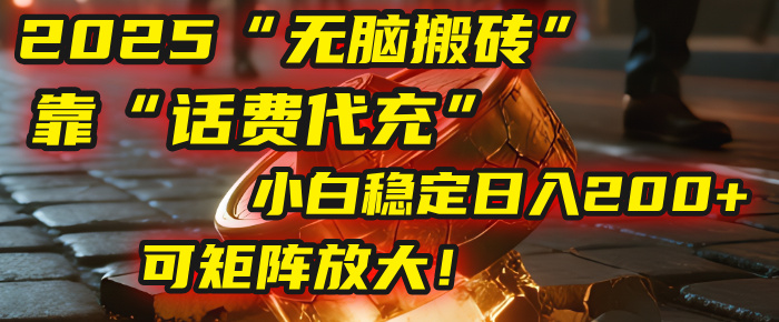 无脑搬砖项目:靠“话费代充”,小白稳定日入200+,可矩阵放大!网创吧-网创项目资源站-副业项目-创业项目-搞钱项目共创吧