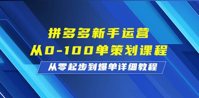 拼多多新手运营从0-100单策划课程，从零起步到爆单详细教程共创吧-网创项目资源站-副业项目-创业项目-搞钱项目共创吧