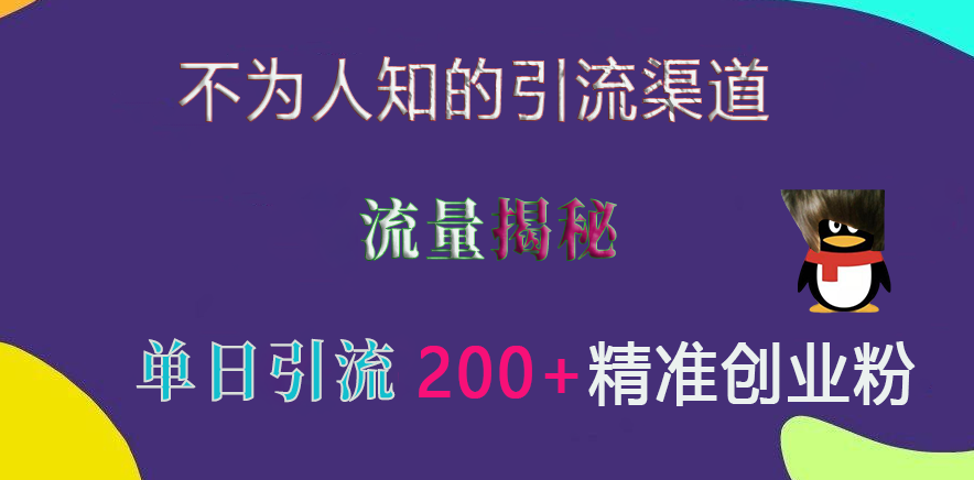 不为人知的引流渠道，流量揭秘，实测单日引流200+精准创业粉共创吧-网创项目资源站-副业项目-创业项目-搞钱项目共创吧