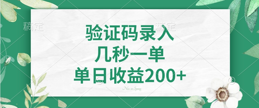 验证码录入，几秒一单，单日收益200+网创吧-网创项目资源站-副业项目-创业项目-搞钱项目共创吧
