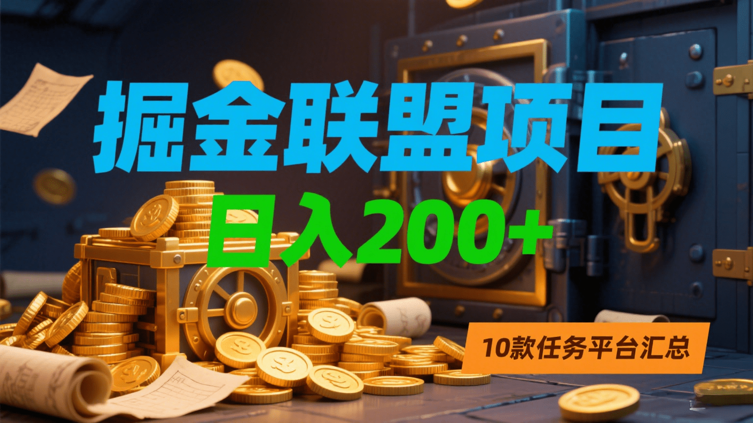 掘金联盟项目，日入200+，10款任务平台汇总网创吧-网创项目资源站-副业项目-创业项目-搞钱项目共创吧