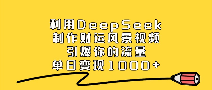 利用DeepSeek制作财运风景视频,单日变现1000+,引爆你的流量网创吧-网创项目资源站-副业项目-创业项目-搞钱项目共创吧