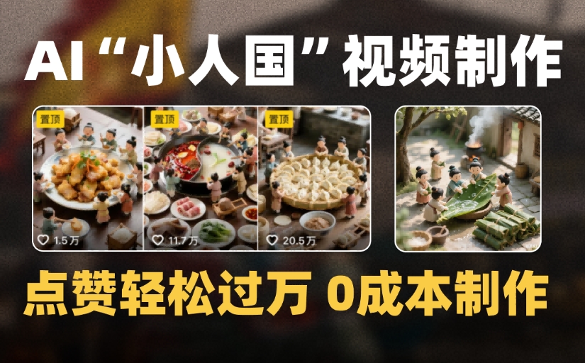 爆款1000W+微缩景观迷你小人国AI视频，0成本制作全流程教学网创吧-网创项目资源站-副业项目-创业项目-搞钱项目共创吧