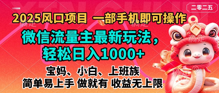 2025蓝海风口项目，微信流量主最新玩法，轻松日入1000+，简单易上手，做就有 收益无上限网创吧-网创项目资源站-副业项目-创业项目-搞钱项目共创吧