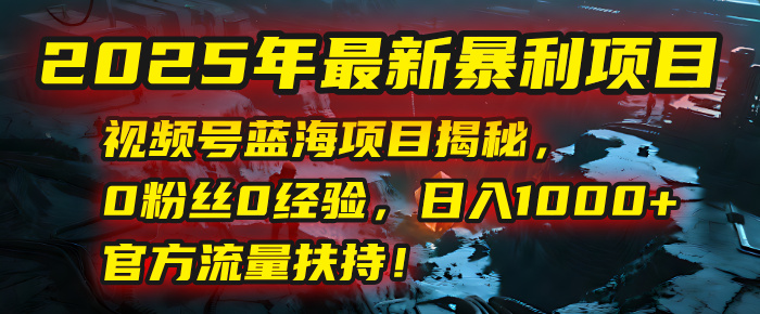 2025年最新暴利项目：视频号蓝海项目揭秘，0粉丝0经验，日入1000+，官方流量扶持！网创吧-网创项目资源站-副业项目-创业项目-搞钱项目网创吧