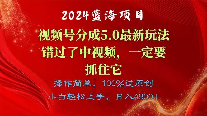 2024蓝海项目，视频号分成计划5.0最新玩法，错过了中视频，一定要抓住…共创吧-网创项目资源站-副业项目-创业项目-搞钱项目共创吧