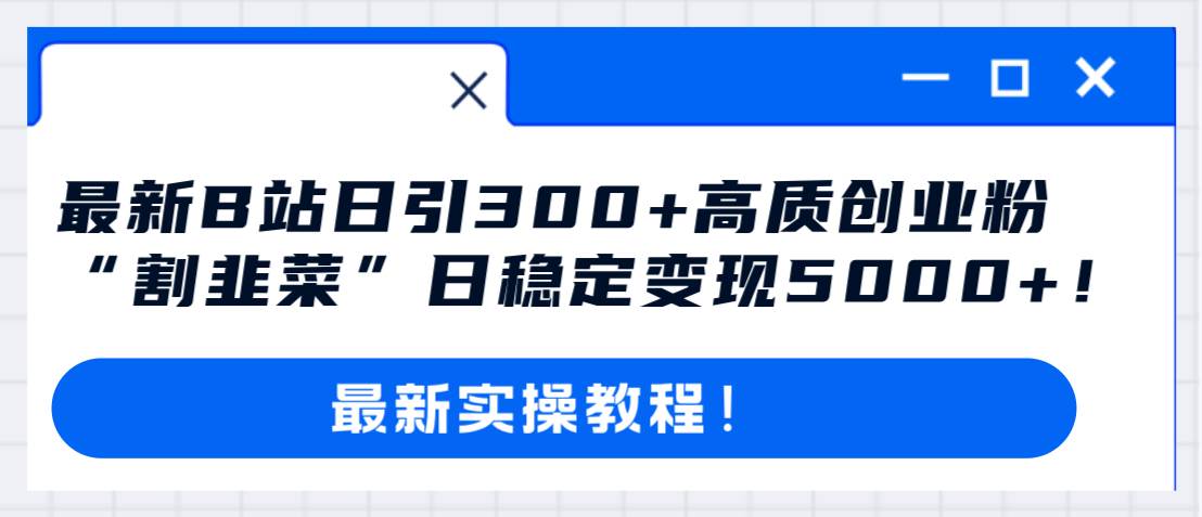 最新B站日引300+高质创业粉教程!“割韭菜”日稳定变现5000+!网创吧-网创项目资源站-副业项目-创业项目-搞钱项目网创吧