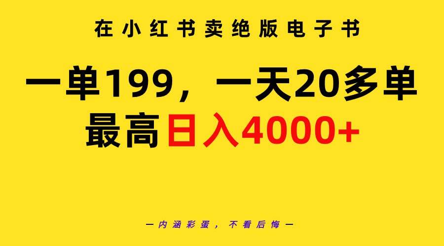 在小红书卖绝版电子书，一单199 一天最多搞20多单，最高日入4000+教程+资料共创吧-网创项目资源站-副业项目-创业项目-搞钱项目共创吧