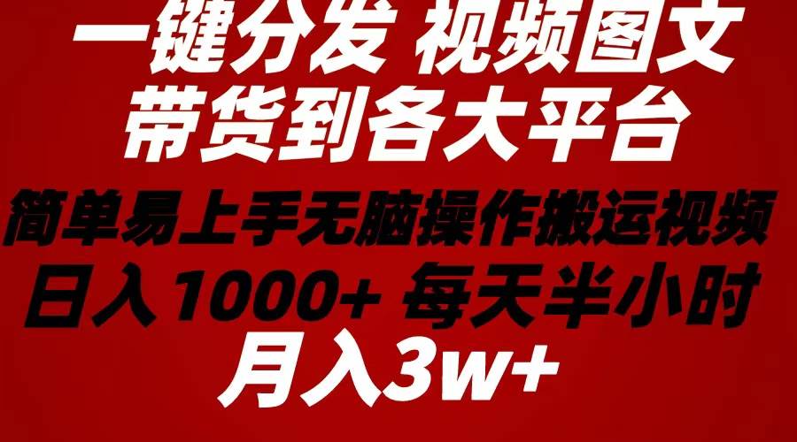 2024年 一键分发带货图文视频  简单易上手 无脑赚收益 每天半小时日入1…共创吧-网创项目资源站-副业项目-创业项目-搞钱项目共创吧
