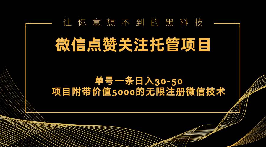 视频号托管点赞关注，单微信30-50元，附带价值5000无限注册微信技术共创吧-网创项目资源站-副业项目-创业项目-搞钱项目共创吧