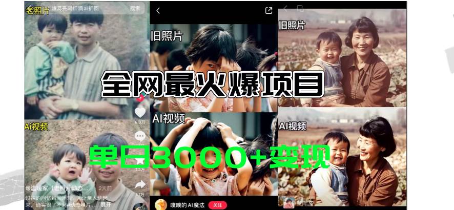 全网爆火的AI让老照片动起来教程，蹭热点日赚3000+，内含免费工具一键…共创吧-网创项目资源站-副业项目-创业项目-搞钱项目共创吧