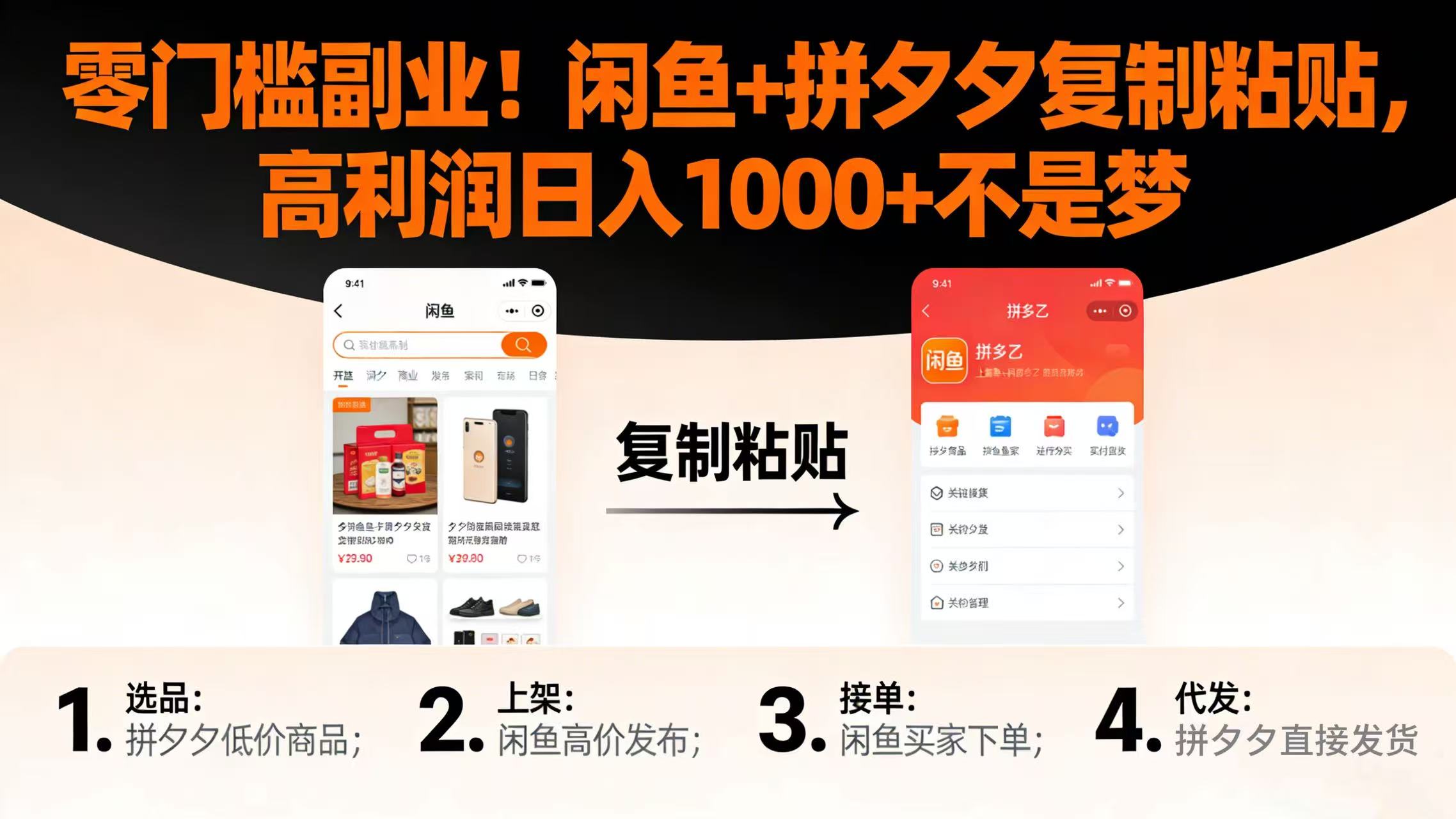 零门槛副业!闲鱼 + 拼夕夕复制粘贴,高利润日入 1000 + 不是梦共创吧-网创项目资源站-副业项目-创业项目-搞钱项目共创吧