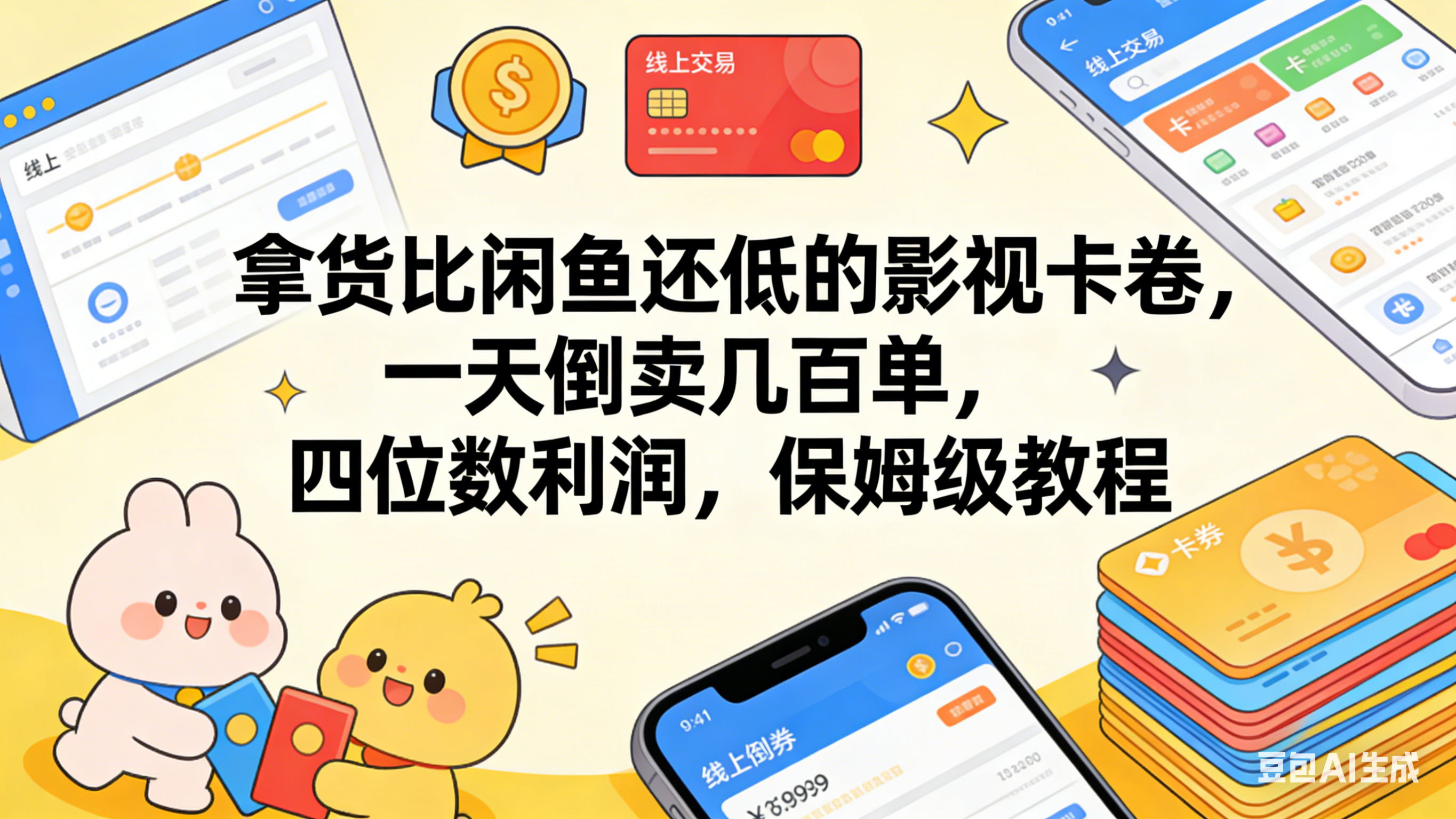 拿货比闲鱼还低的影视卡卷，一天倒卖几百单，四位数利润，保姆级教程共创吧-网创项目资源站-副业项目-创业项目-搞钱项目共创吧