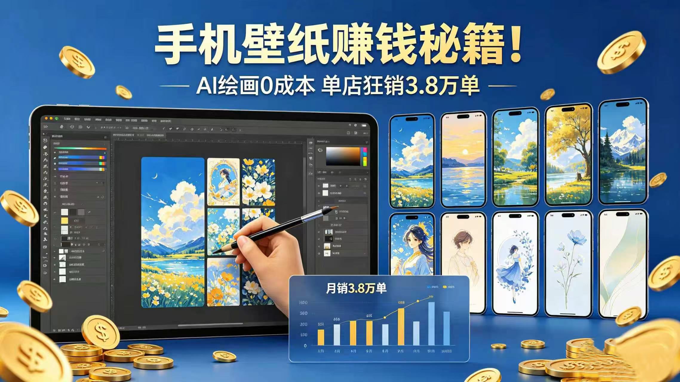 手机壁纸赚钱秘籍！AI 绘画 0 成本 单店狂销 3.8 万单共创吧-网创项目资源站-副业项目-创业项目-搞钱项目共创吧