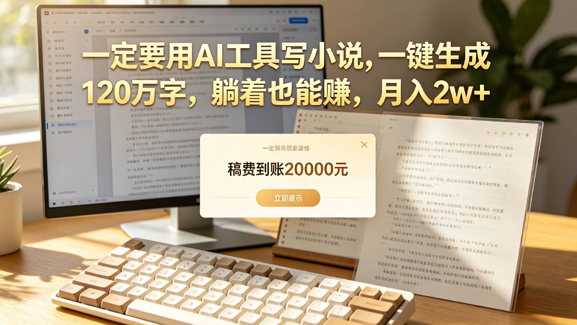 【听劝】一定要用AI工具写小说,一键生成120万字，躺着也能赚，月入2w+共创吧-网创项目资源站-副业项目-创业项目-搞钱项目共创吧