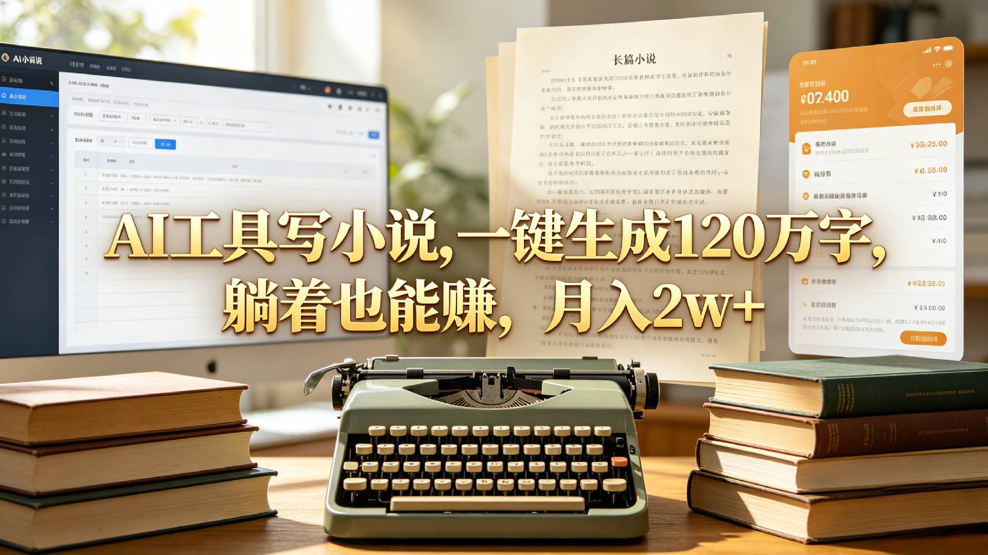 AI工具写小说,一键生成120万字，躺着也能赚，月入2w+！共创吧-网创项目资源站-副业项目-创业项目-搞钱项目共创吧