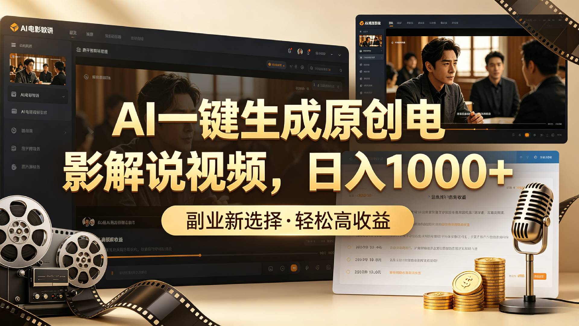 AI一键生成原创电影解说视频，日入1000+！共创吧-网创项目资源站-副业项目-创业项目-搞钱项目共创吧