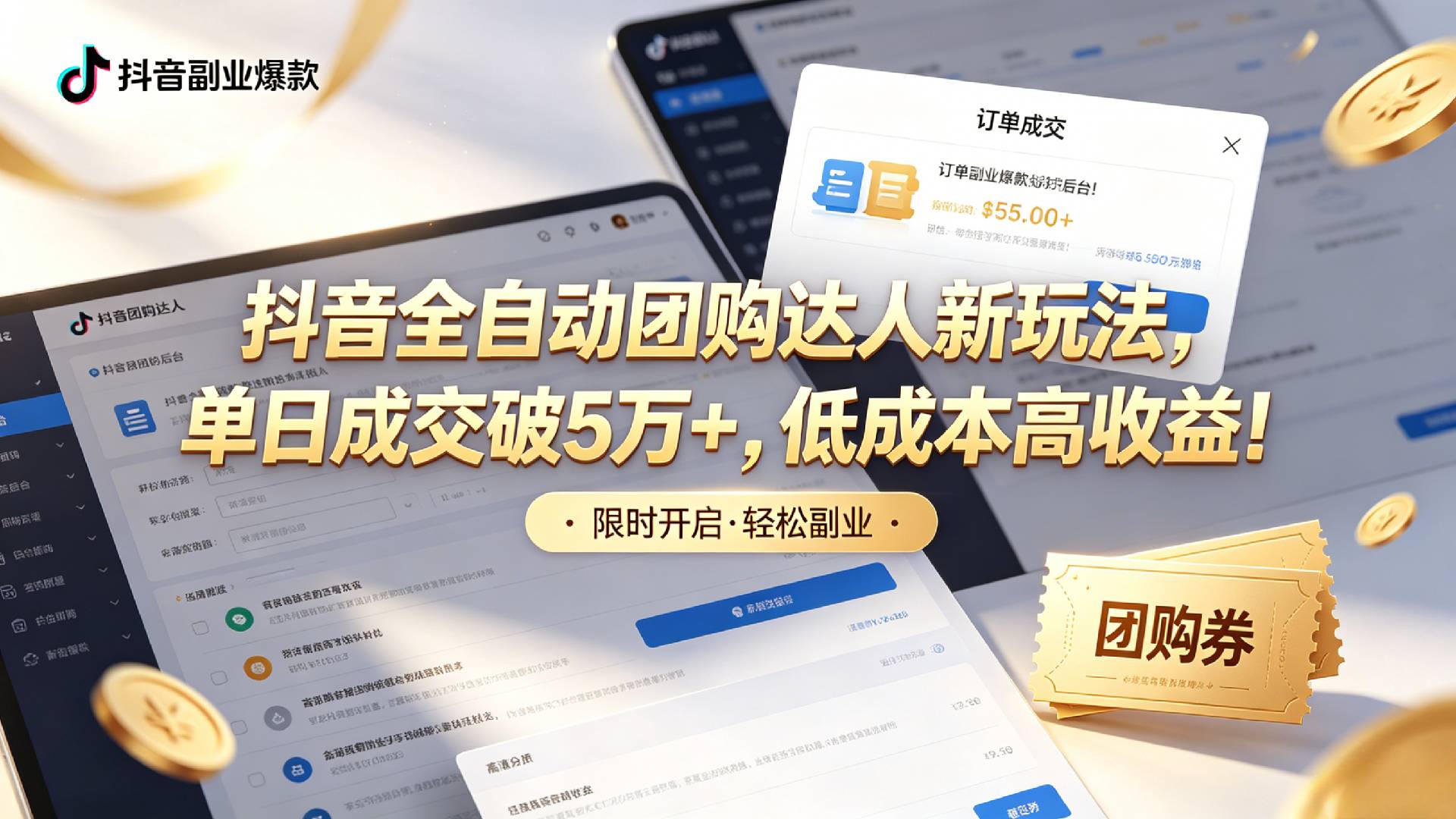 抖音全自动团购达人新玩法，单日成交破5万+，低成本高收益！共创吧-网创项目资源站-副业项目-创业项目-搞钱项目共创吧